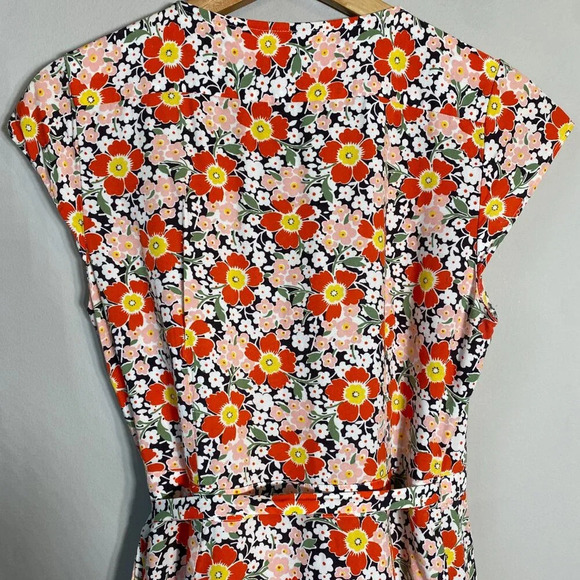 J.Crew Mercantile Short Sleeve Floral Midi Wrap Dress Women's XS Orange V-Neck - Picture 11 of 14